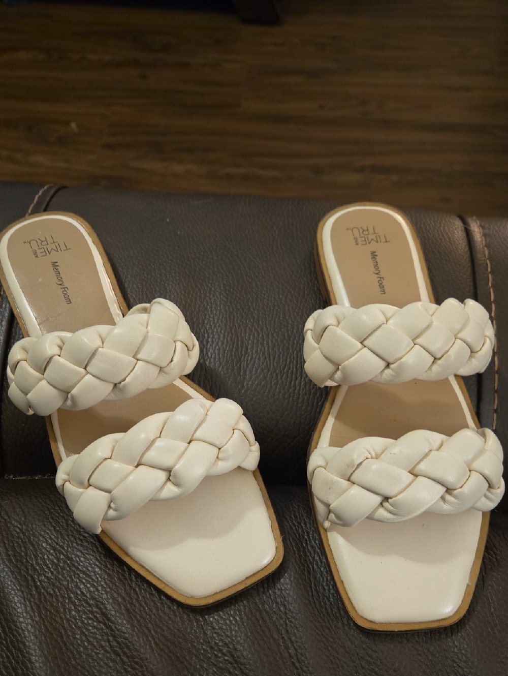 Time And Tru Cream Braided Double-Strap Slide Sandals